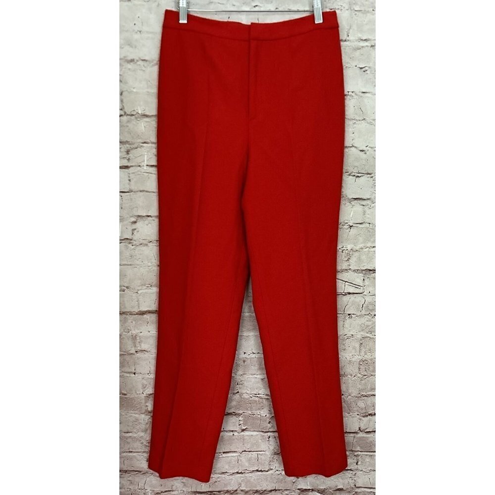Linda Allard Ellen Tracy Womens Pant 100% Wool Flame Red High Waist Vtg Size 10